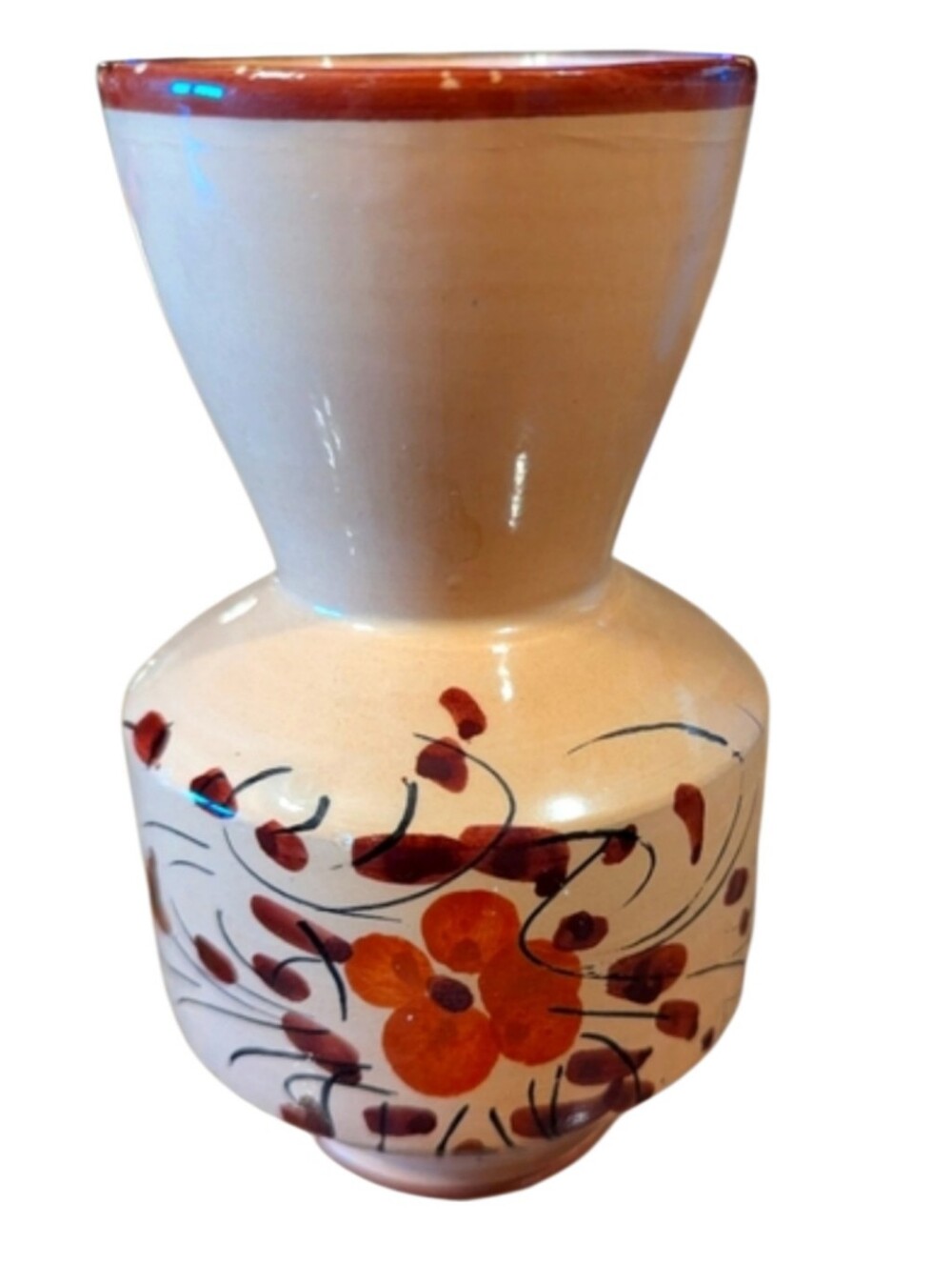 Handcrafted Ceramic Vase with Floral Design. Vintage.